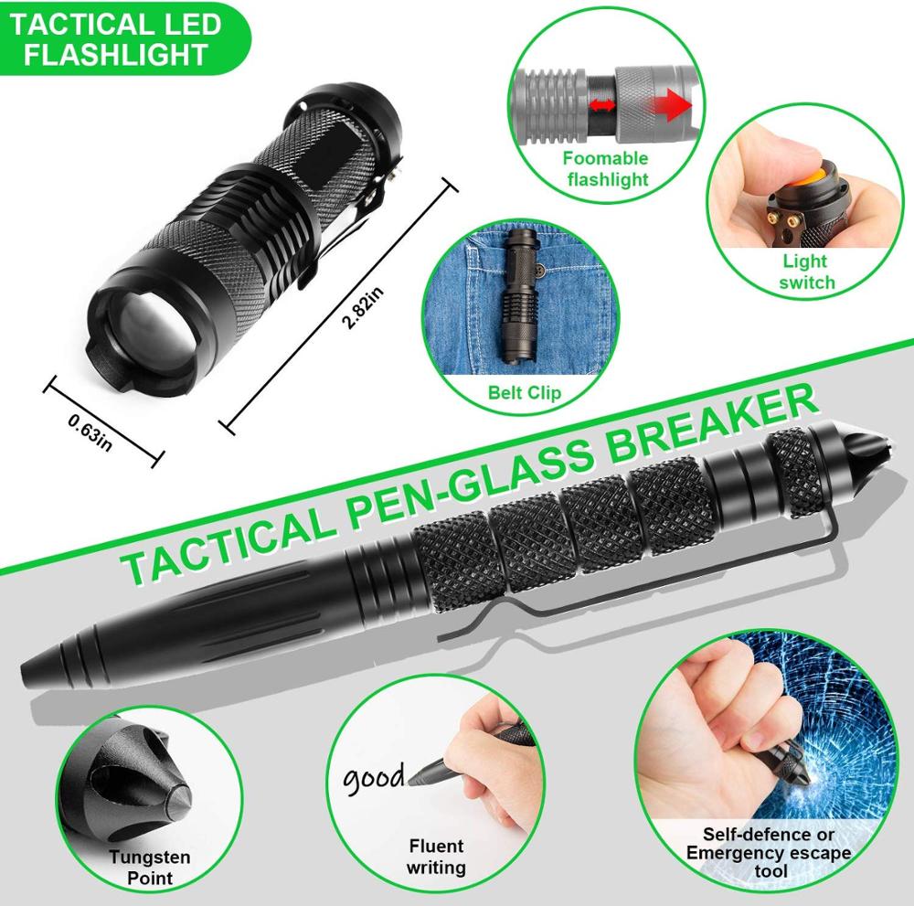 18-in-1 Tactical Survival Pen with LED Flashlight & Glass Breaker – Emergency Self Defense Tool